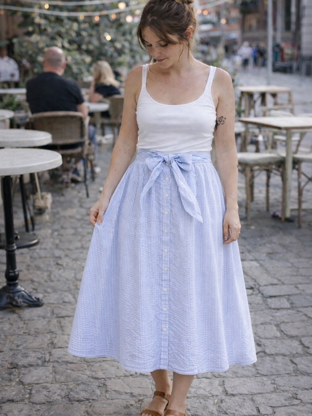 LPB Le Petit Baigneur French Seersucker Striped Midi Skirt Size M